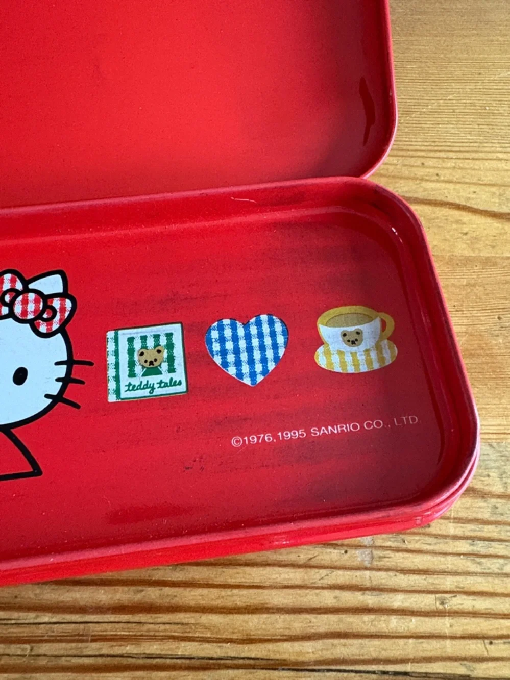 VTG Sanrio Hello Kitty Pencil Case Tin Box Red Pen Case Metal 1995 rare